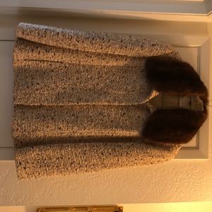 Waist double button jacket with mink collar